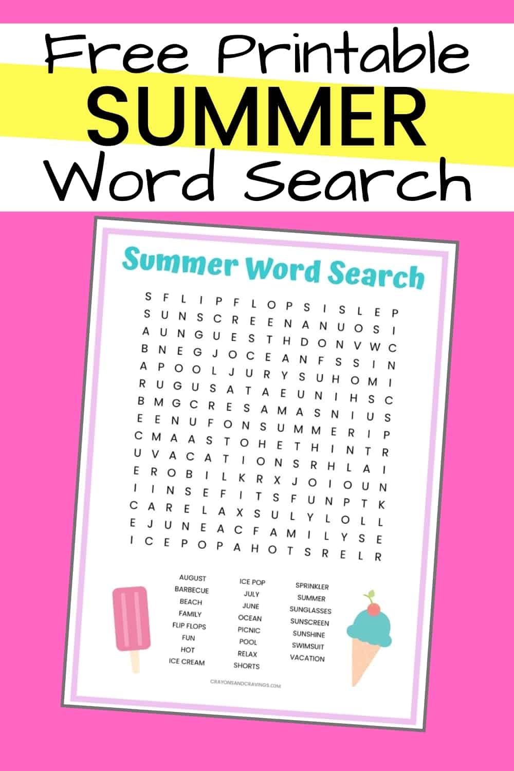 Free Printable Summer Word Search For Middle School