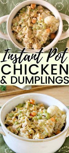 This easy Instant Pot chicken and dumplings recipe is made with canned biscuits and perfect for when you need a bit of comfort food on a busy weeknight.