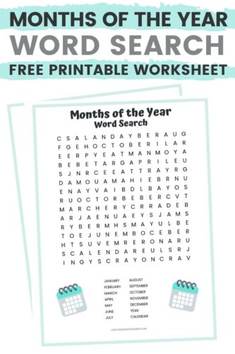 Months of the Year Word Search Free Printable Worksheet