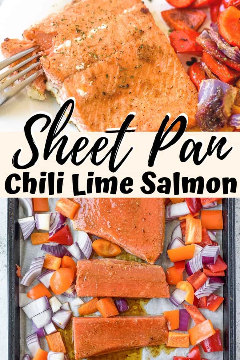 You can have this sheet pan chili lime salmon dinner on the table in under 30 minutes -- a perfect sheet pan dinner recipe for busy weeknights.