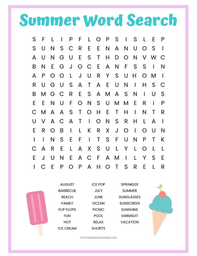 Summer Word Searches Printable