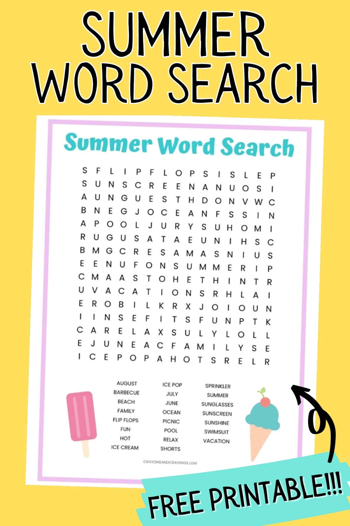 Summer Word Search FREE Printable Worksheet for Kids