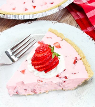 Pink Jello Pie with Cool Whip and Strawberries