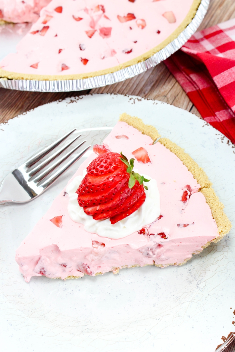 Pink Jello Pie with Cool Whip and Strawberries