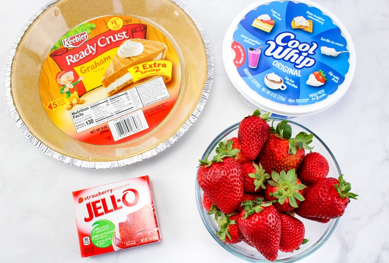 Keebler Graham Ready Crust, Cool Whip, fresh strawberries, and Strawberry Jello.