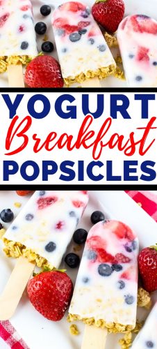 These easy yogurt popsicles are packed with fresh berries and granola, making them a tasty frozen breakfast to enjoy on-the-go on busy mornings.