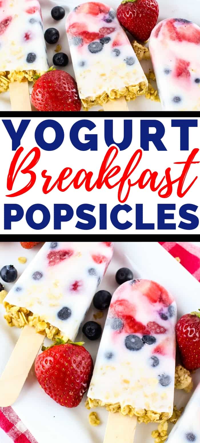 These easy yogurt popsicles are packed with fresh berries and granola, making them a tasty frozen breakfast to enjoy on-the-go on busy mornings.