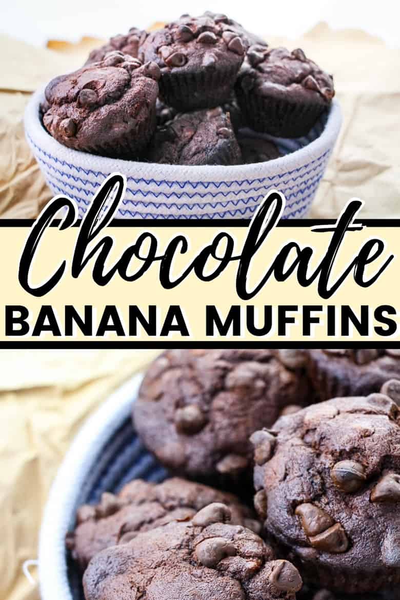 Chocolate banana muffins Pinterest image.