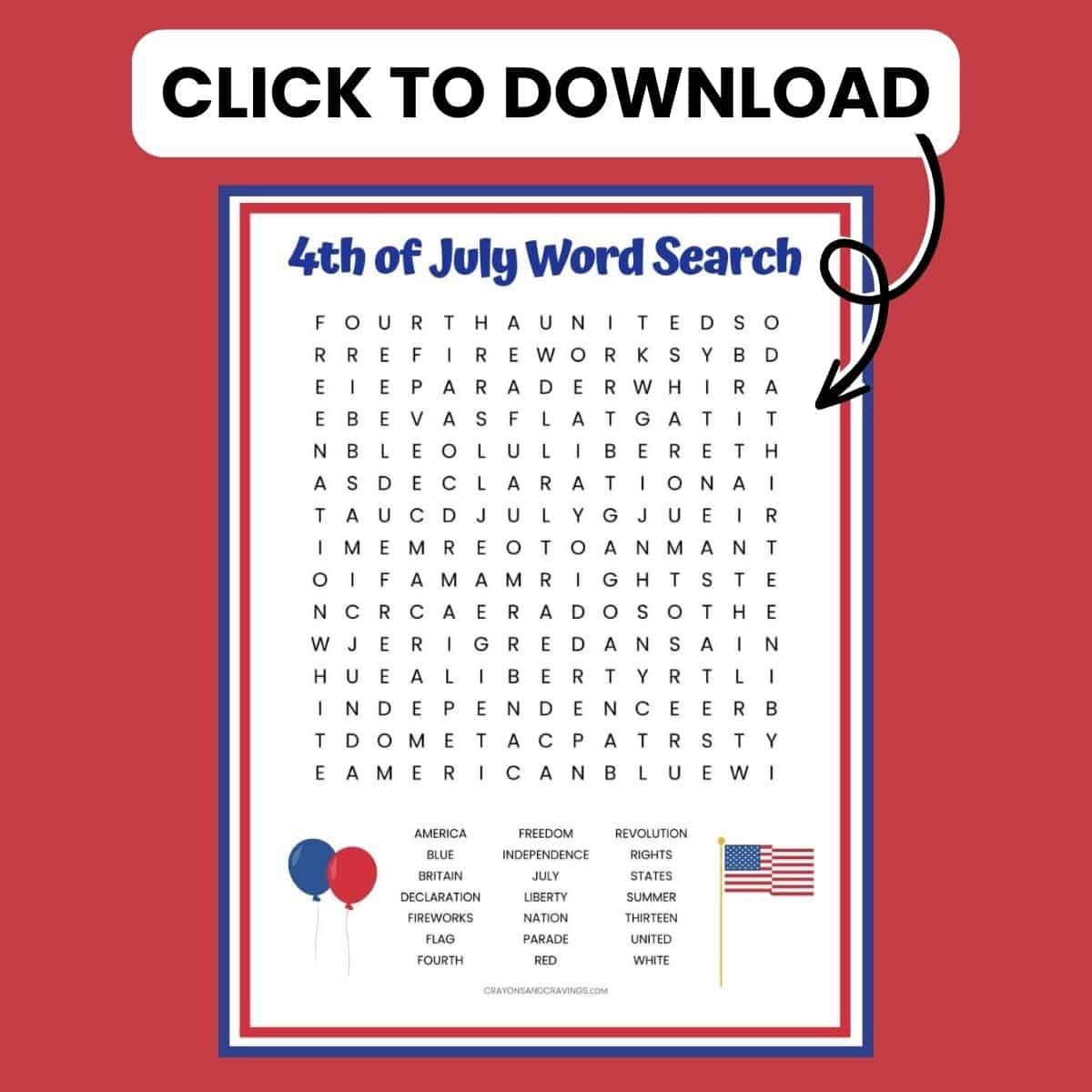 Click to sign up and download the 4th of July Word Search Printable.