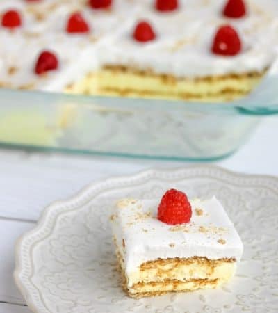 Lemon icebox cake with layers of pudding, graham crackers, and cool whip.