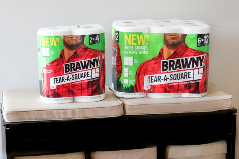 Brawny® Tear-A-Square® paper towels on bench