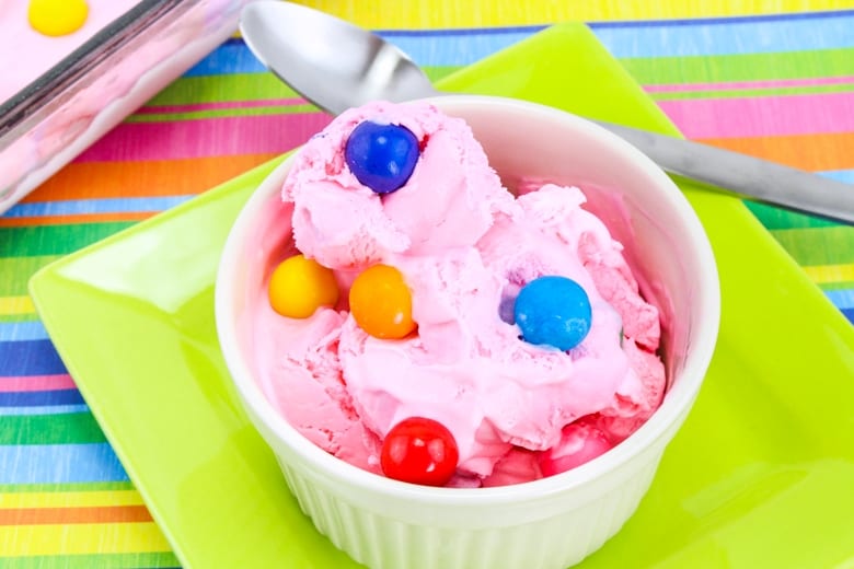 Homemade pink bubble gum ice cream