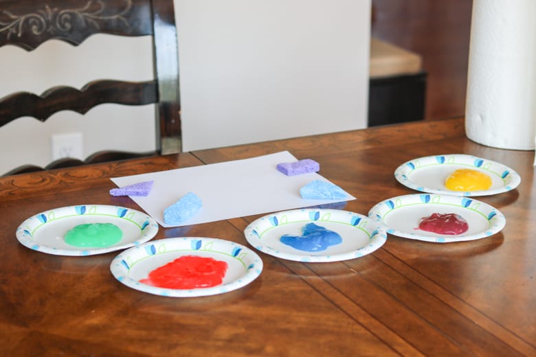Homemade Toddler Paints, paper, and sponges