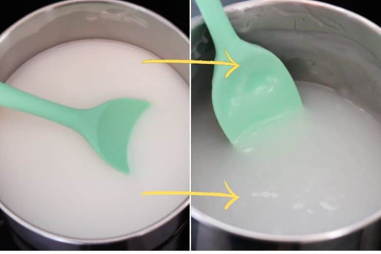 Ingredients turn from solid white liquid to translucent thick goopy substance