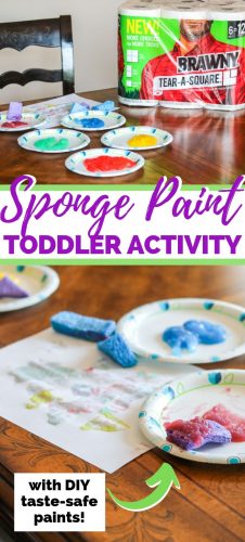 Sponge paint toddler art - a fun toddler process art activity with minimal supplies and set-up required. Includes a recipe for homemade taste-safe toddler paints!