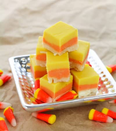 Yellow, orange, and white layered fudge