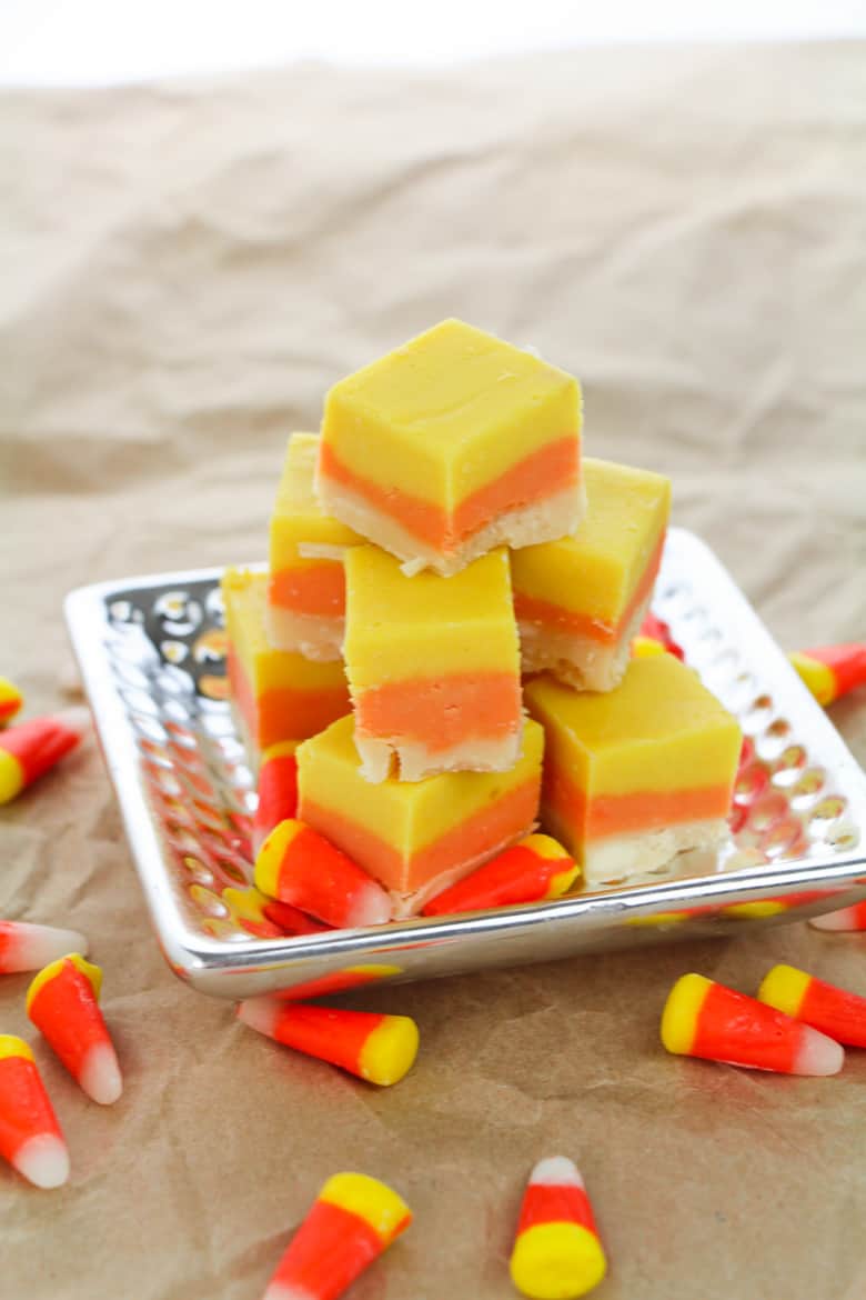 Yellow, orange, and white layered fudge
