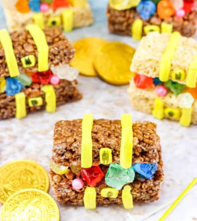 Treasure chests made out of rice krispie treats and candy