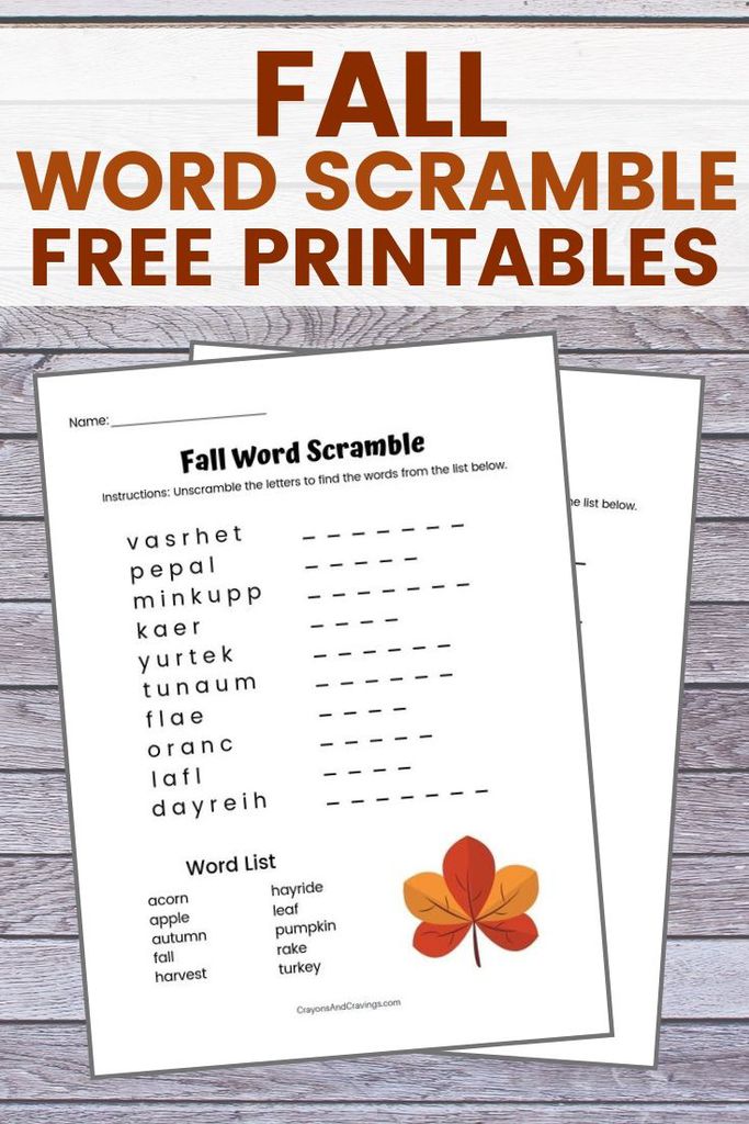 Fall Word Scramble Worksheet for Kids