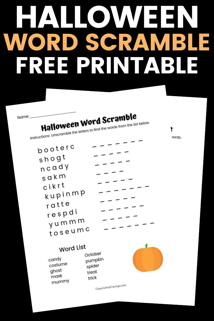 Halloween Word Scramble FREE Printable with Answer Key