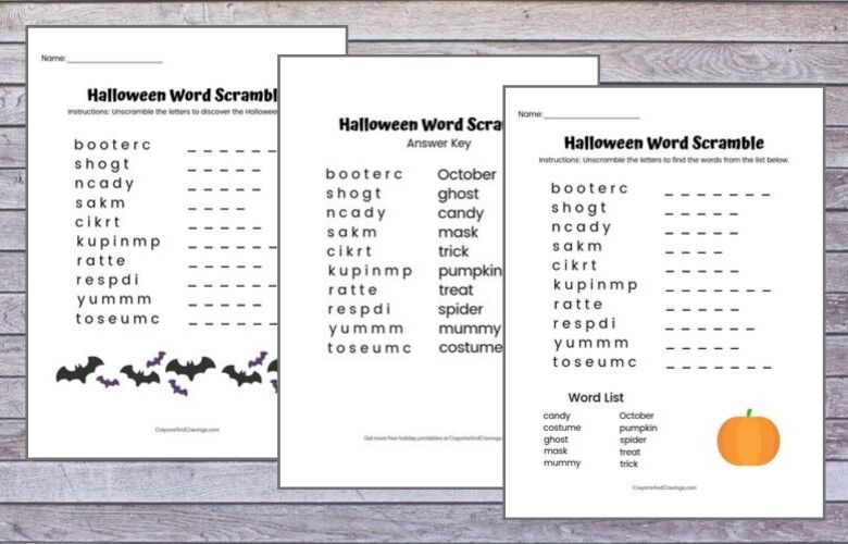 Halloween Word Scramble Free Printable With Answer Key