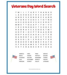 Veterans Day Word Search Free Printable