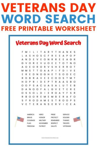 Veterans Day Word Search Worksheet for Kids