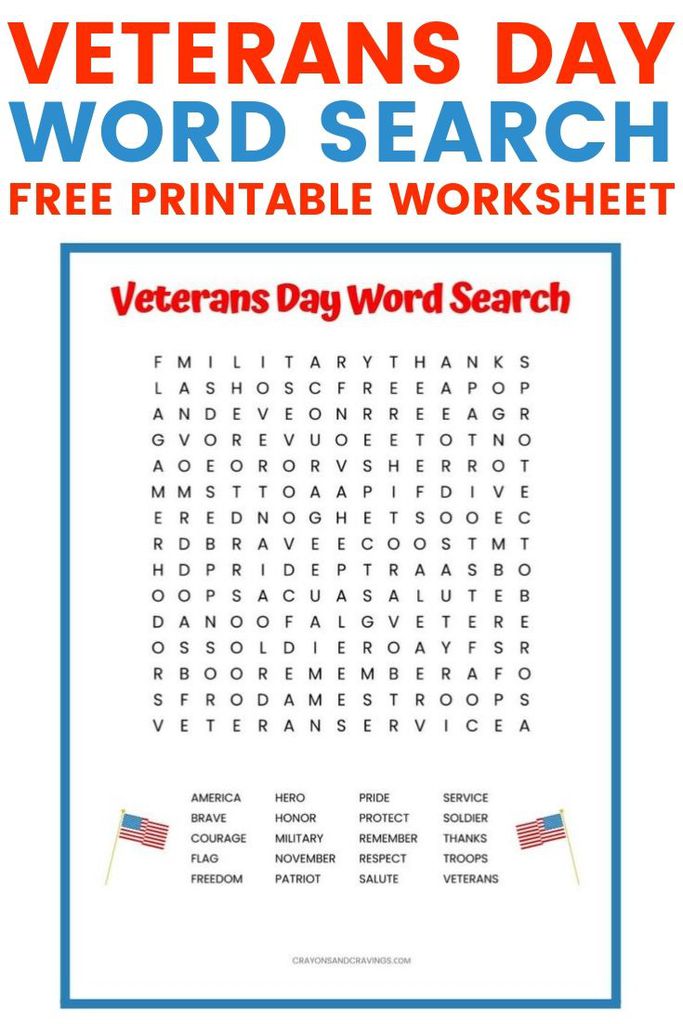 Veterans Day Word Search Free Printable