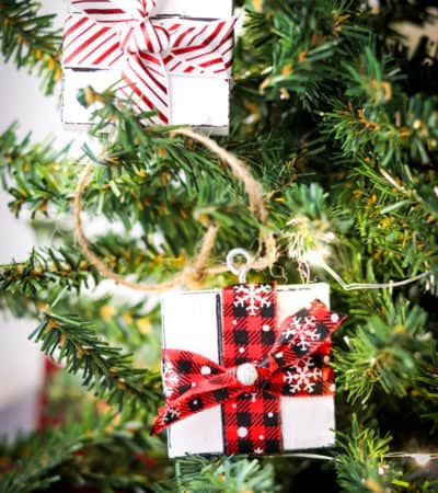 Dollar Tree Gift Box Ornaments on Tree
