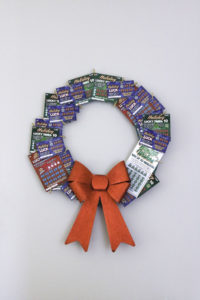 Scratch Off Ticket Wreath with New Jersey Lottery Holiday Games