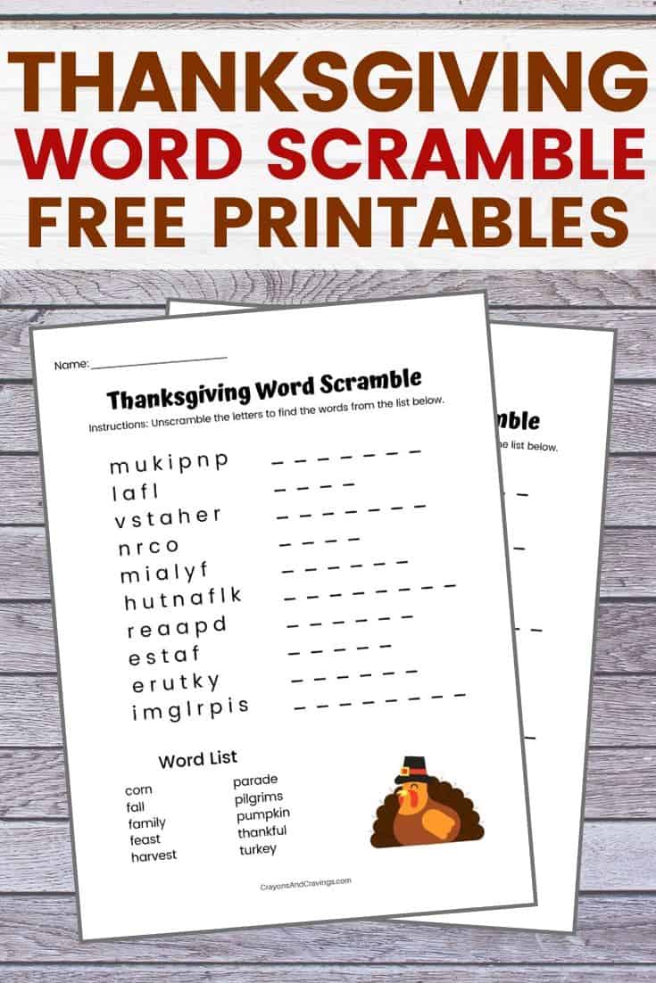 Thanksgiving Word Scramble FREE Printable with Answer Key