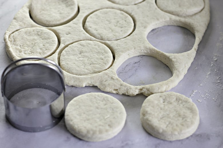cut biscuits with round biscuit cutter
