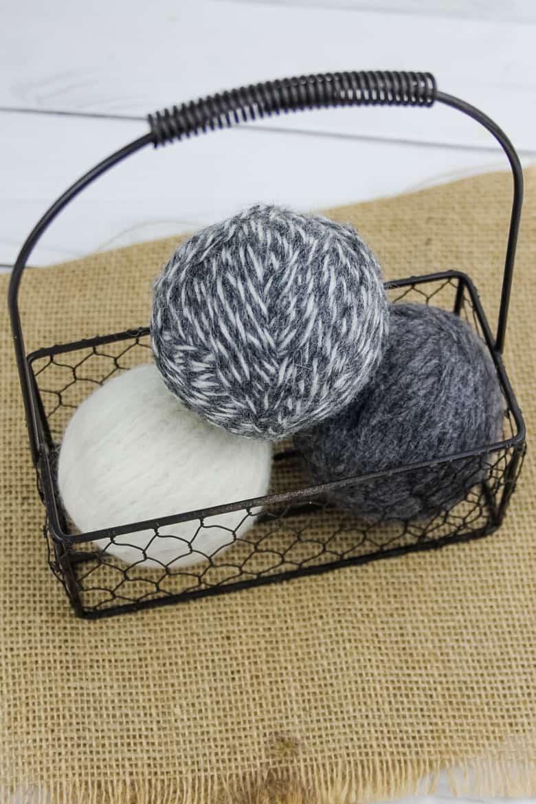 DIY wool dryer balls in basket