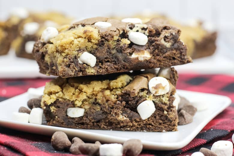 stack of plated hot chocolate brookies