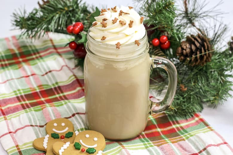 slow cooker gingerbread latte recipe in mason jar mug