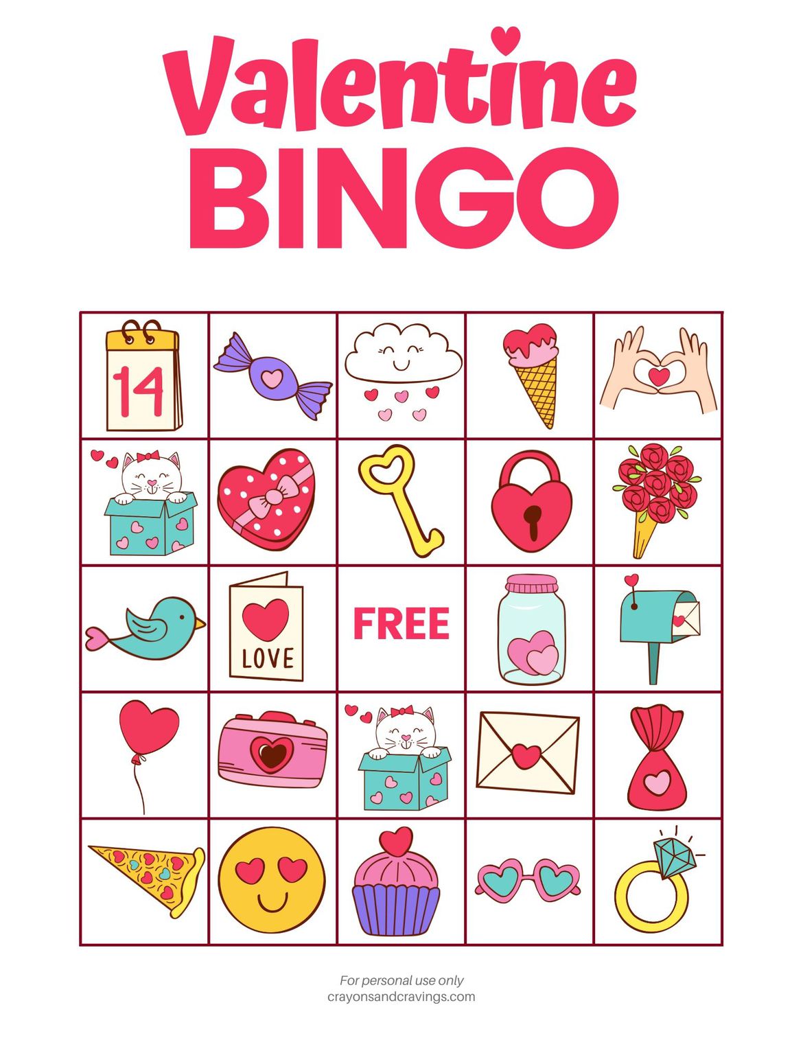 Valentine Bingo FREE Printable Valentine's Day Game with 10 Cards!