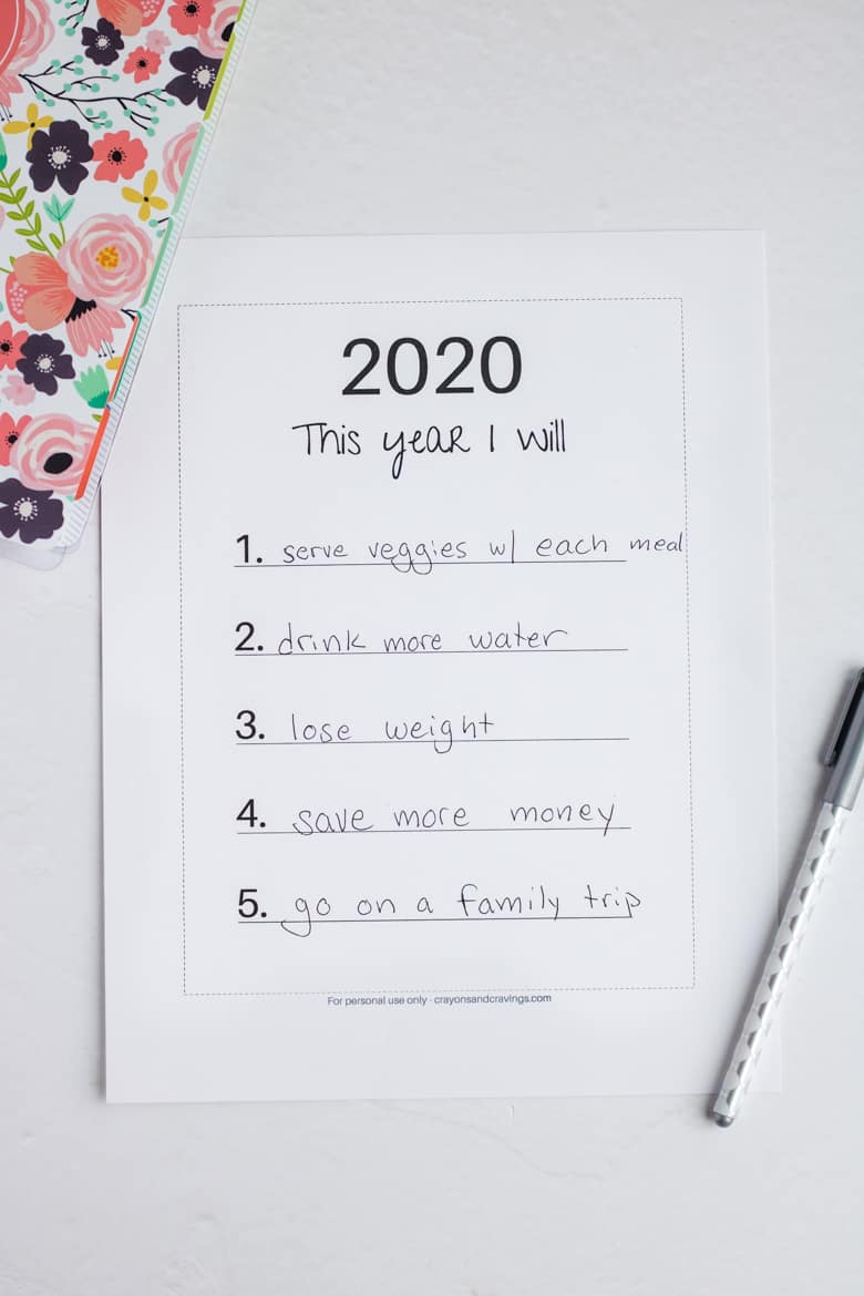 New Year's Resolutions Printable