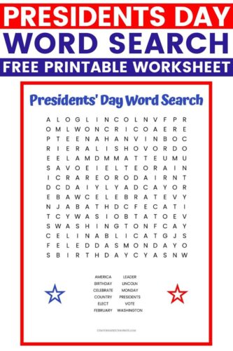 Presidents Day Word Search Free Printable Worksheet for Kids