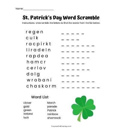 St. Patrick's Day Word Find Printable