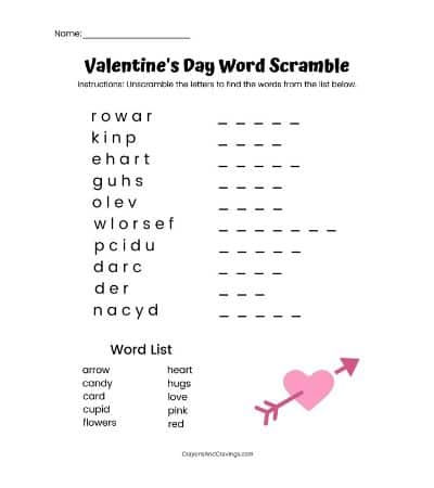 Valentine S Day Word Scramble Free Printable With Answer Key