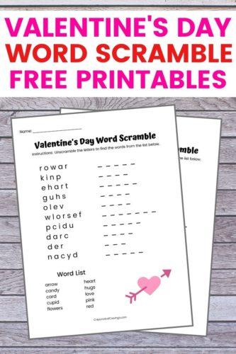 Valentine's Day Word Scramble Worksheet for Kids