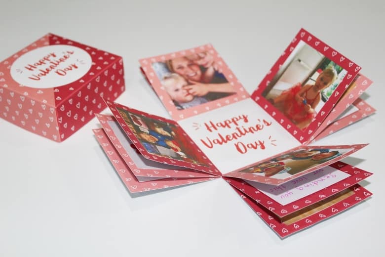 Valentine Explosion Box that opens up to show photos and a message.
