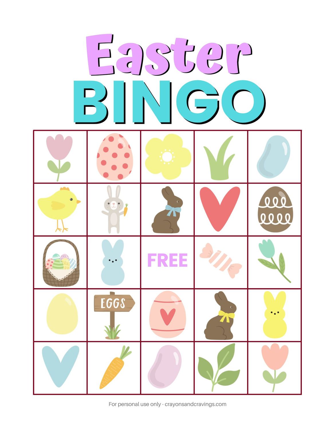 Easter Bingo Card.