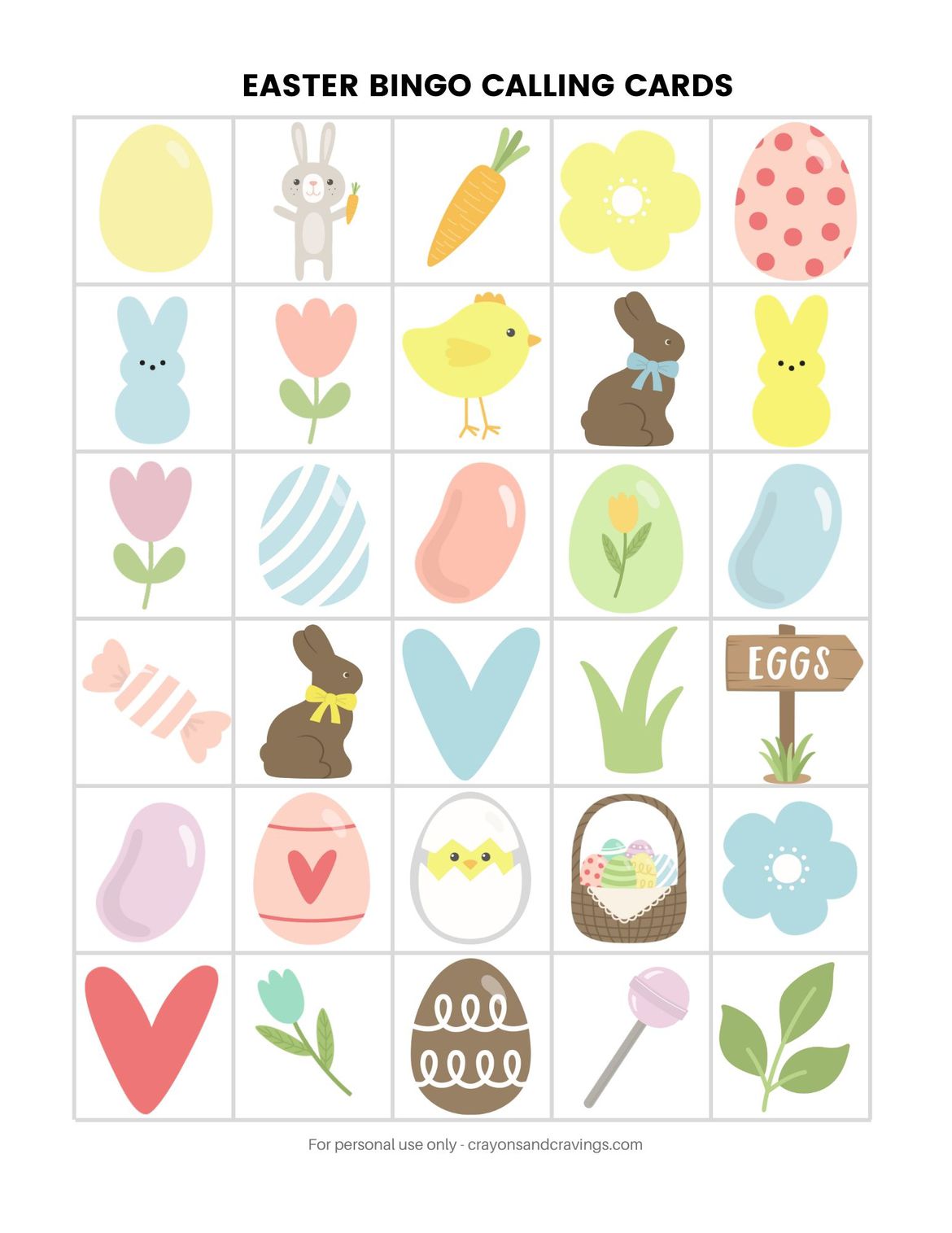 Calling Cards for Easter BINGO.