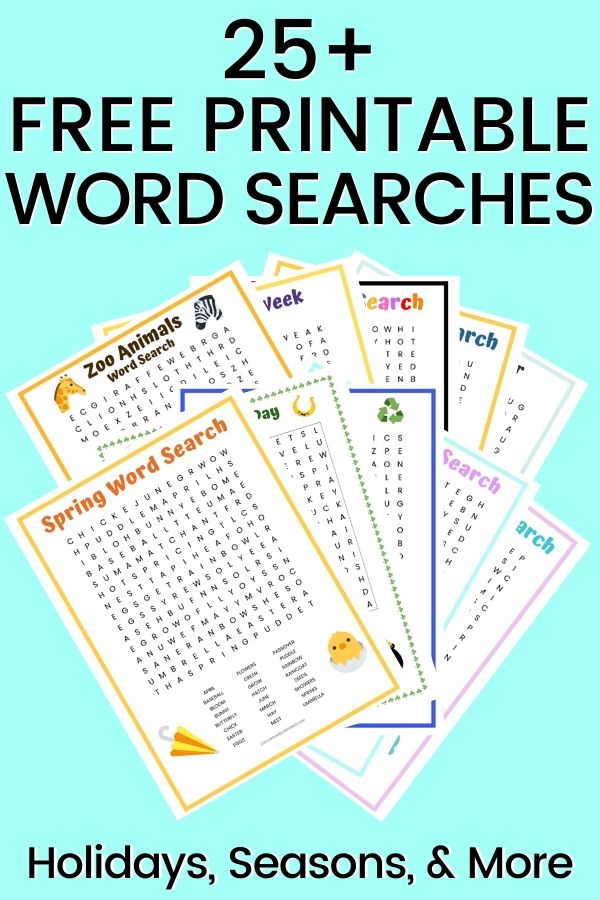 25 free printable word searches