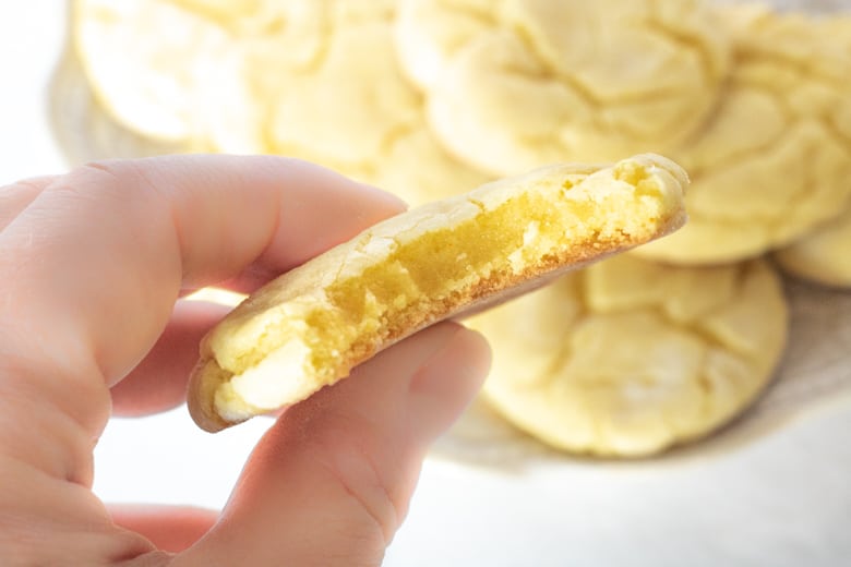 3-Ingredient Lemon Cookie with a bite taken out of it.