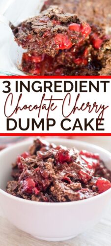 3 Ingredient chocolate Cherry Dump Cake pinterest collage image.