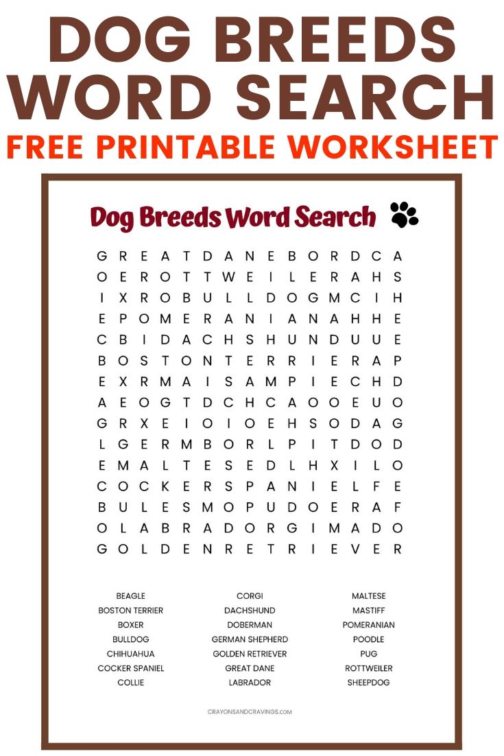 Dog Breeds Word Search Free Printable!