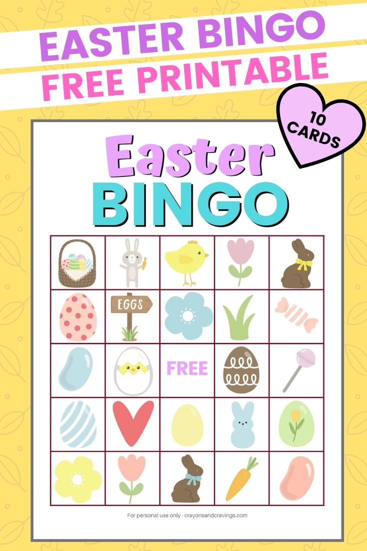 Easter Bingo Free Printable with 10 Cards.