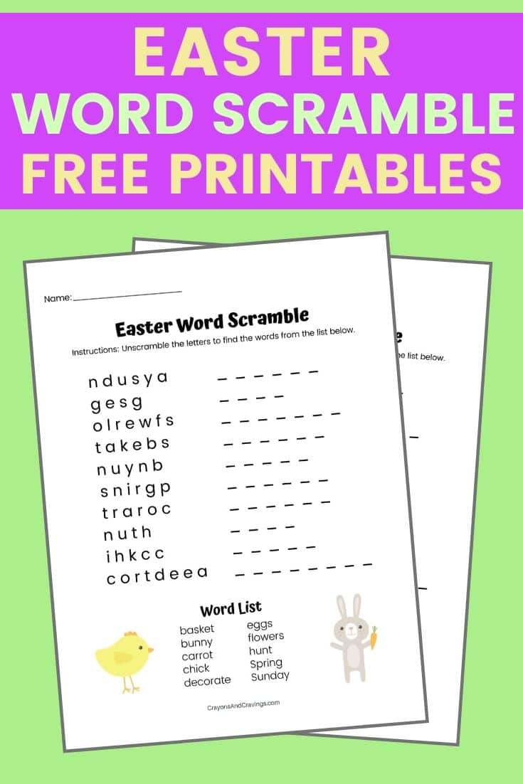 Easter Word Scramble Activity Worksheets for Kids.